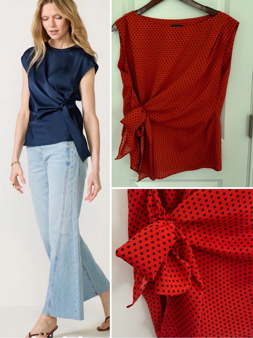 Ann Taylor Polka Dot Side Wrap Satiny Sleeveless Top
